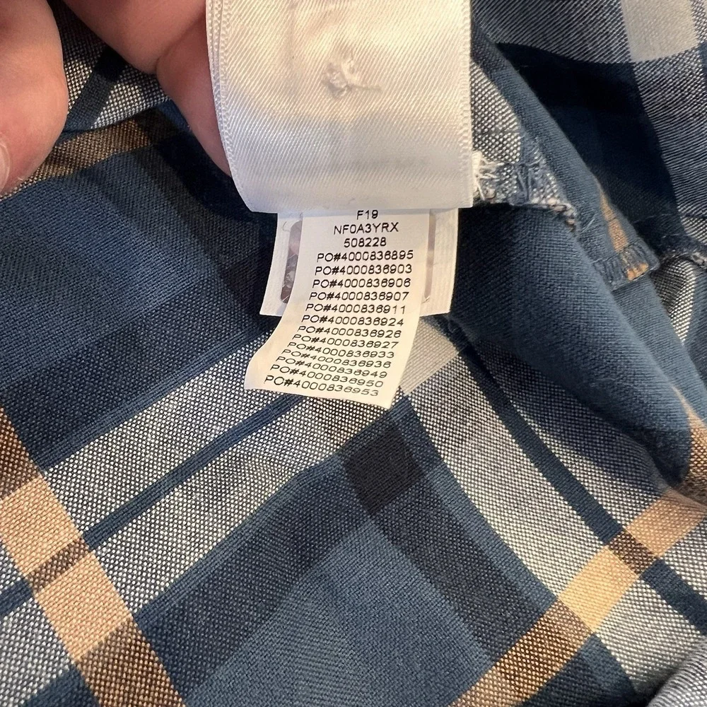 The North Face Men's Heavy Flannel Button Size XL Blue & Gold Plaid Pattern